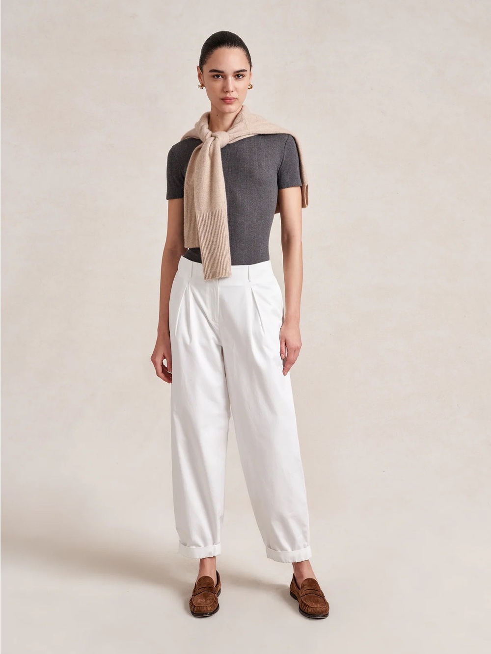 La Ligne Conrad White Pleated High-Rise Trousers